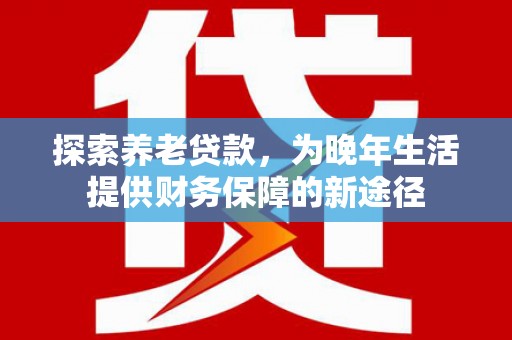 任城探索养老贷款，为晚年生活提供财务保障的新途径